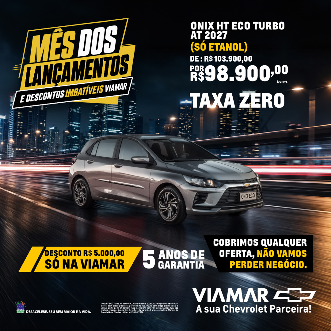 Oferta banner destaque ONIX HT ECO TURBO AT 2027 SÓ ETANOL